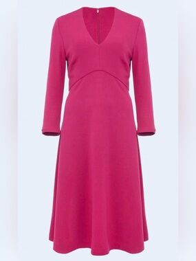 NWT Hobbs London Mel Jersey Ponte Fuchsia V-Neck A-Line Dress